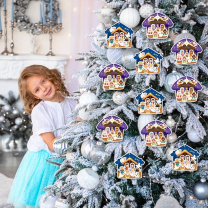 PAIVSUN 24Pcs Nativity Craft Sticker, Make a Nativity Scene Stickers DIY Hanukkah Christmas Crafts Kits for Xmas Tree Ornament Classroom Religious Christian Party Game Supplies, 2 Designs - style: Nativity 2 Styles