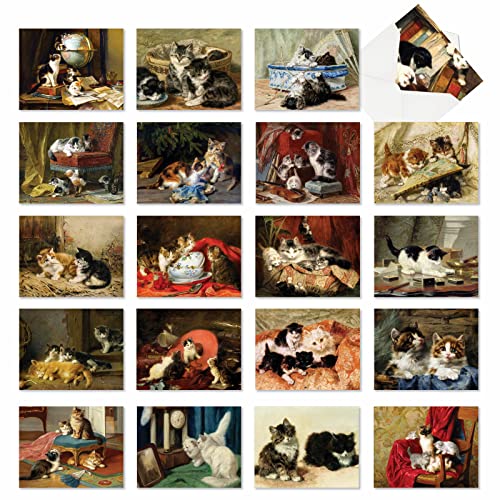 Best Card Co 20 Birthday Bulk Notecards Classic Cats AM10220BDG-B1x20 - style: Classic Cats