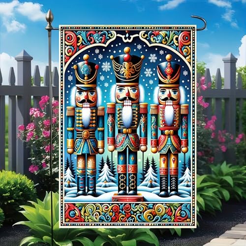 BlissYard Christmas Nutcracker Soldiers Garden Flag 12x18 Inch Polyester - color: Nutcracker Soldier Three