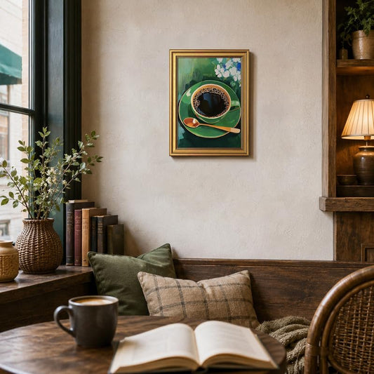 Vintage Green Coffee Cup Wall Art Gold Framed Kitchen Pictures Wall Decor - color: Gold Framed-01, size: 12x16in