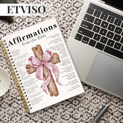 ETVISO Pink Bow Spiral Bible Notebook for Note Taking, Affirmations from the Bible Christian Gifts for Women Girls, Bible Study Supplies Journal, Cute Preppy Hardcover Spiral Notebooks 5.5 x 8.3 - color: 01-Bible(Affirmations from the Bible)