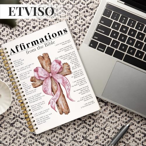 ETVISO Pink Bow Spiral Bible Notebook for Note Taking, Affirmations from the Bible Christian Gifts for Women Girls, Bible Study Supplies Journal, Cute Preppy Hardcover Spiral Notebooks 5.5 x 8.3 - color: 01-Bible(Affirmations from the Bible)