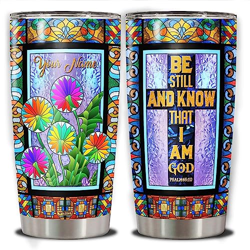 WAZONE Personalized Christian Faith Tumbler Be Still And Know That I Am God Dandelion Stainless Steel Insulated Cup 20oz 30oz Gifts For Women Taraxacum Flower Print Travel Mug - color: Christian