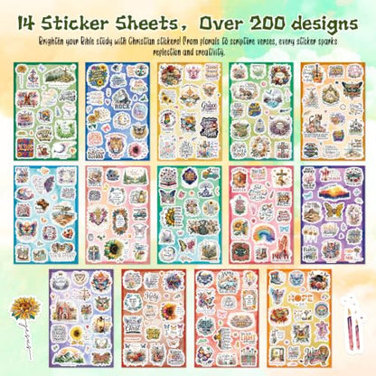 200PCS Christian Stickers, Bible Stickers Vinyl Pack for Bible Journaling