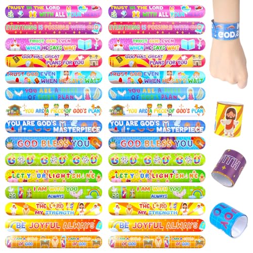 LovesTown 48 PCS Christian Snap Bracelets, Bible Verses Religious Jesus - style: Bible
