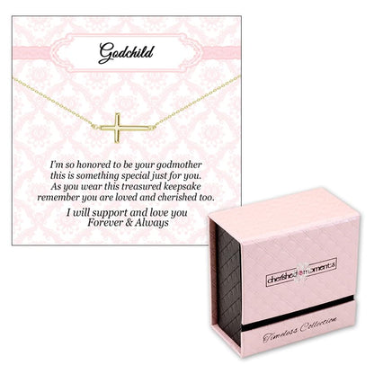 Cherished Moments Godchild Cross Necklaces, .925 Silver or 14K Gold-Plated - color: Horizontal Cross-GOLD