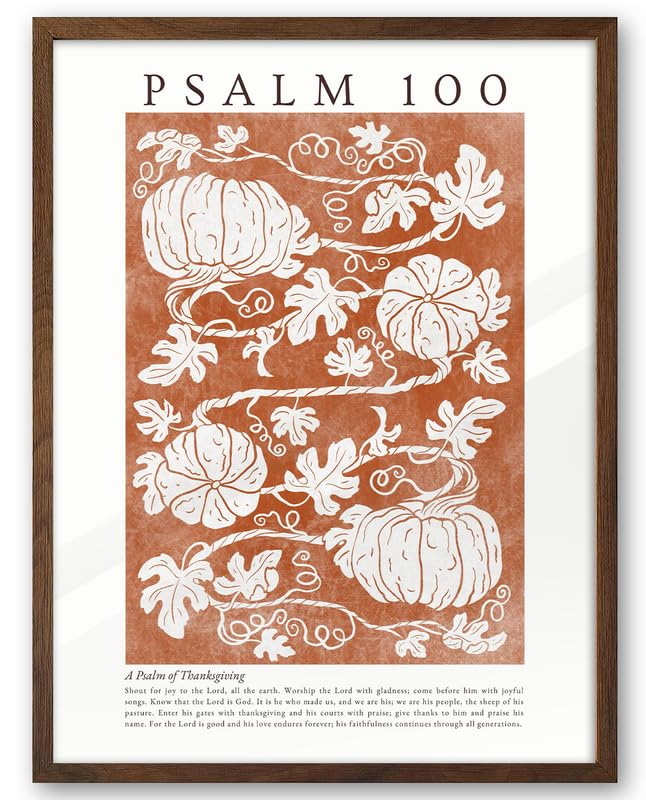 EcoHest 12x16in Psalm 100 Pumpkin Thanksgiving Botanical Christian Wall Art - color: Walnut Framed Pumpkins, size: 16"L x 12"W