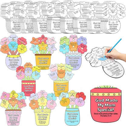 Dunzoom 48 Pcs Mother's Day Christian Crafts Color Your Own Sunday School Crafts with 12 Colored Pencils God Made My Mom Special Flower Pot Arts DIY Bible Religious Gifts Church Classroom Activities - style: Mother's Day