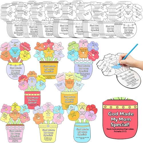 Dunzoom 48 Pcs Mother's Day Christian Crafts Color Your Own Sunday School Crafts with 12 Colored Pencils God Made My Mom Special Flower Pot Arts DIY Bible Religious Gifts Church Classroom Activities - style: Mother's Day