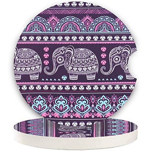 Small 2.56" Absorbent Car Coasters 2 Pack, Auto Cup Holder Accessories, Ceramic Coasters Absorb Spills to Keep Cupholders Clean (Purple Elephant) - color: Purple