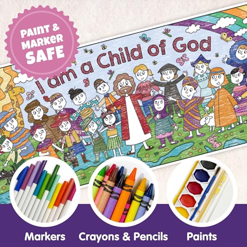 KangaToys Large Coloring Poster Ages 4 and Up I Am a Child of God Giant 30 x 72 Inch Rolled Perfect for Parties and Group Activities - color: I am a Child of God