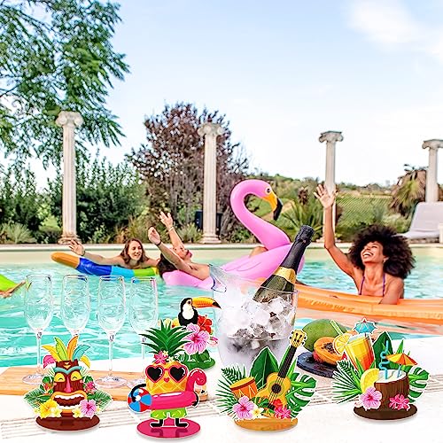 Namalu 16 Pcs Hawaiian Table Decorations Luau Table Centerpieces Aloha Tiki for Tropical Pineapple Centerpieces Hawaii Theme Summer Beach Birthday Party Supplies(Hawaiian Theme) - style: Hawaiian Theme