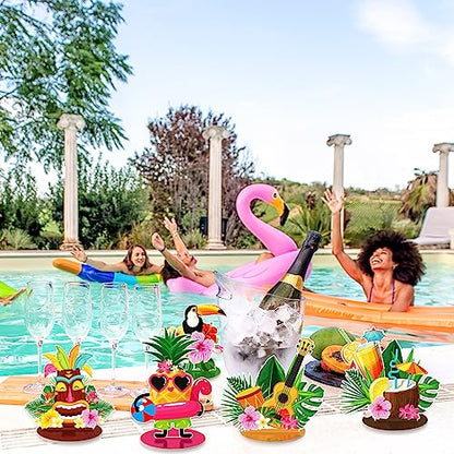 Namalu 16 Pcs Hawaiian Table Decorations Luau Table Centerpieces Aloha Tiki for Tropical Pineapple Centerpieces Hawaii Theme Summer Beach Birthday Party Supplies(Hawaiian Theme) - style: Hawaiian Theme