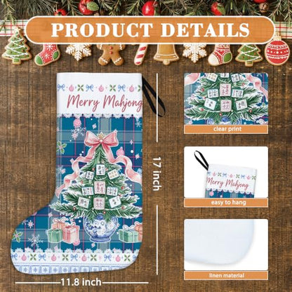 Chinoiserie Blue Plaid Christmas Mahjong Tree Stockings 16 Inch - color: Christmas17
