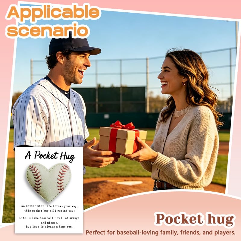 Baseball Heart Pocket Hug Token Baseball Lovers Sport Themed Heart Pockets - color: Baseball