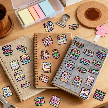 100 Pcs Glow Neon Bible Verse Stickers Christian Faith Stickers - style: Glow Style Neon