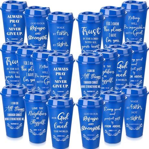 Skylety 20 Pack Christian Gifts Bulk 16oz Bible Verse Tumbler with Lids - color: Royal Blue