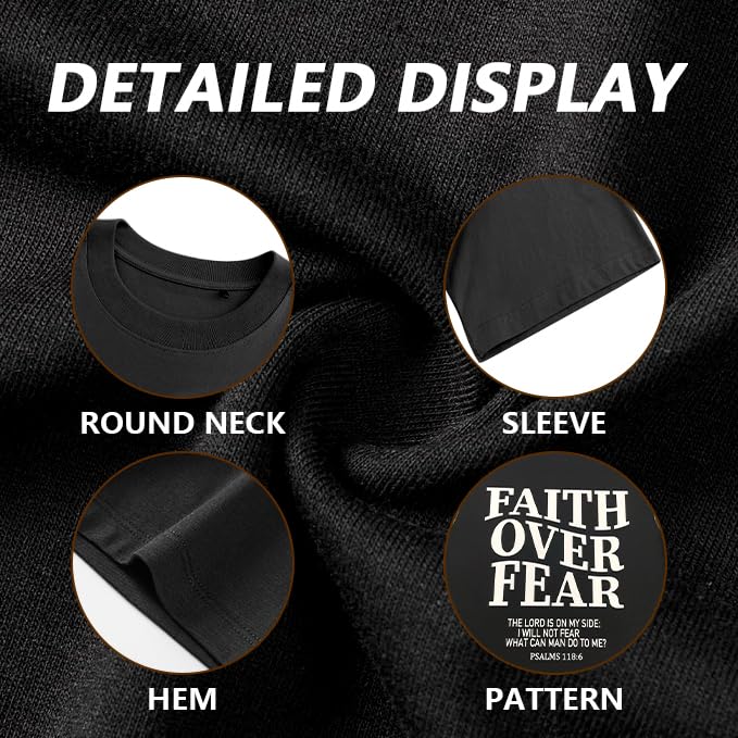 Christian Faith Over Fear Shirt for Men Jesus Religious Shirts Oversized T-Shirt - color: Trust Black, size: Medium