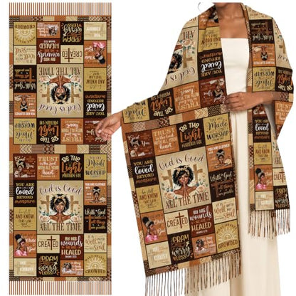 The Virgin Mary Bible Verse Shawls for Women, Catholic Christian Blanket Scarf Gifts or Mom Teacher Christmas - color: Black Brown