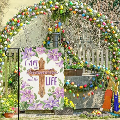 Christian Easter I Am The Resurrection and The Life Decorative - color: Easter Flower Cross
