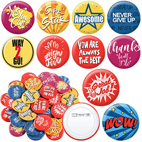 60 Pieces Reward Button Pins Recognition Buttons Round Mini Motivational Button Pins Reward Inspirational Encouraging Badges for Kids Students Workers Party Supplies, 10 Styles