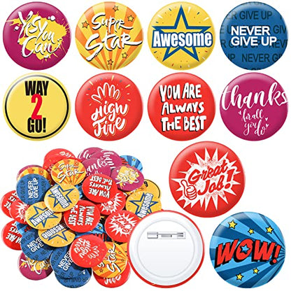 60 Pieces Reward Button Pins Recognition Buttons Round Mini Motivational Button Pins Reward Inspirational Encouraging Badges for Kids Students Workers Party Supplies, 10 Styles