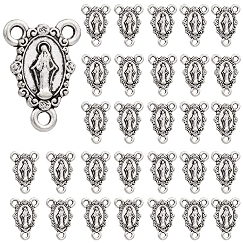 COTTVOTT St Benedict,Our Lady of Guadalupe Medal for DIY Jewelry Making,Virgin Mary Christ Jesus Rosary Center Connection Part - color: 30pcs-Floral Grace Mary Medal