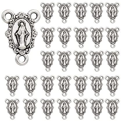 COTTVOTT St Benedict,Our Lady of Guadalupe Medal for DIY Jewelry Making,Virgin Mary Christ Jesus Rosary Center Connection Part - color: 30pcs-Floral Grace Mary Medal