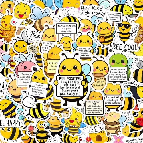 BEATRI Positive Bee Stickers 50Pcs Waterproof Vinyl Bee Decorations - color: Bee Stickers
