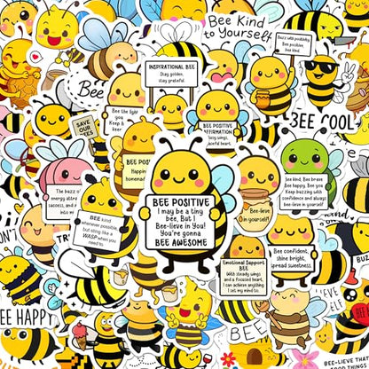 BEATRI Positive Bee Stickers 50Pcs Waterproof Vinyl Bee Decorations - color: Bee Stickers