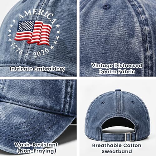 250th Anniversary USA Hat,Adjustable Embroidered Patriotic Baseball Cap,250 Year American Anniversary Merchandise for Unisex - color: O