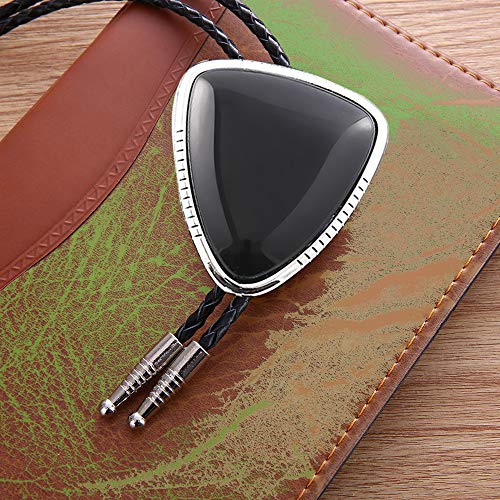 bolo tie for man,handmade western cowboy alloy natural mix Leather Bolo Tie - color: Black Triangle Bolo Tie