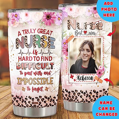 WAZONE Personalized Nurse Tumbler With Photo Picture Leopard Style Insulated Cup 20oz 30oz Stainless Steel Travel Mug Customized Registered Nurses Women Girls Appreciation Week Nursing Gifts - color: Nurse