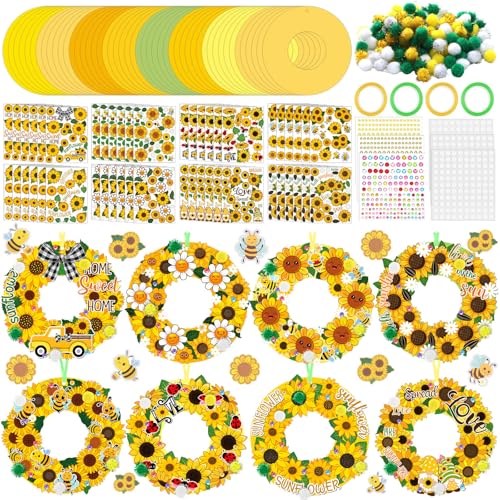 Hollowfly 48 Sets Sunflower Craft Kits DIY Paper Wreath Ornaments - style: Sunflower