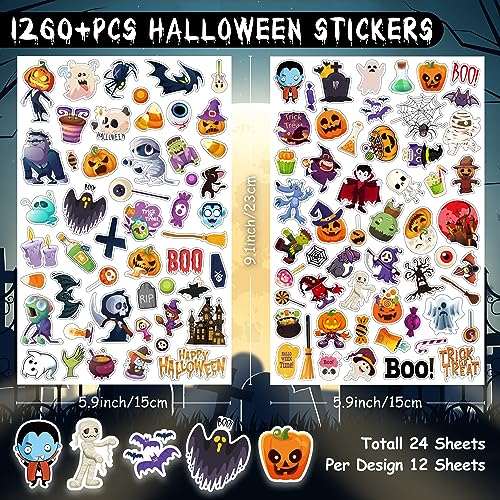 LINAYE Halloween Stickers for Kids 24 Sheets 1260PCS Stickers Bulk - style: Halloween 24 Sheets