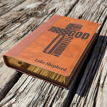 Personalized NIV Bible, Large Print, Custom Holy Cross Bible, New International Version | Man of Faith, Brown - color: Brown Personalized Leather