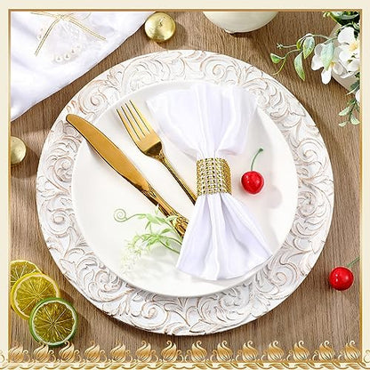 Uiifan 50 Pcs White Charger Plates Bulk 13'' Antique Plastic Chargers - color: White