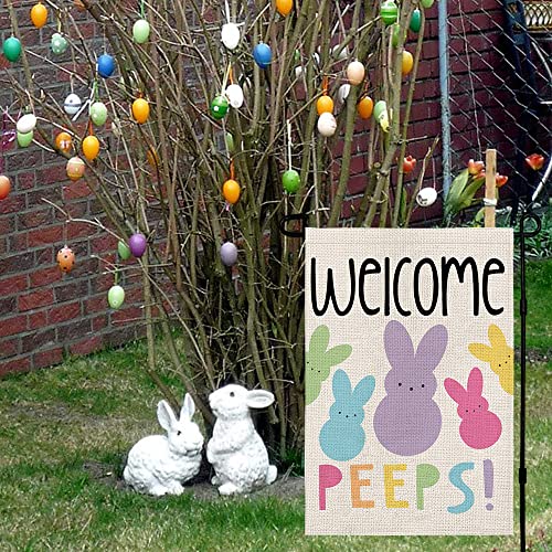 Welcome Easter Garden Flag Double Sided Vertical 12×18 Inch Bunny Banners Spring Yard Outdoor Farmhouse Decoration DF019 - size: 12" X 18"