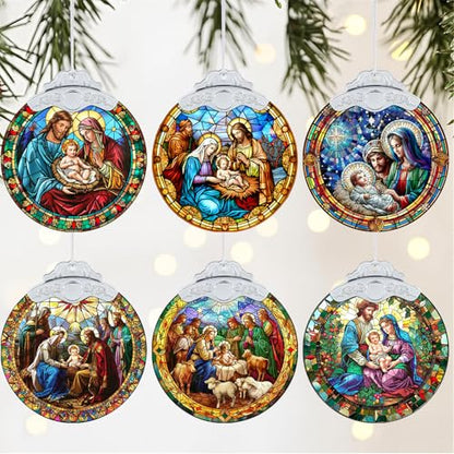 Thyle 12 Pack Nativity Ornaments for Christmas Tree Bulk Christian Nativity Scene Decorations 3" Religious Jesus Gifts for Women Men Window Tree Acrylic Hanging Decor (Retro Style) - style: Retro Style