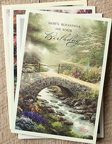 DaySring - God's Blessings on Your Birthday - Thomas Kinkade Painter of Light - 4 Design Assortment With Sciprutre - 12 Birthday Boxed Cards & Envelopes (86068)