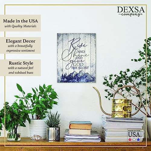 Dexsa Wood Plaque Inspiring Quote 11.75 in x 15 in - Classy Frame Wall Hanging Decoration | Rise and shine and give God the glory | Christian Family Religious Home Decor Saying | Made in the USA