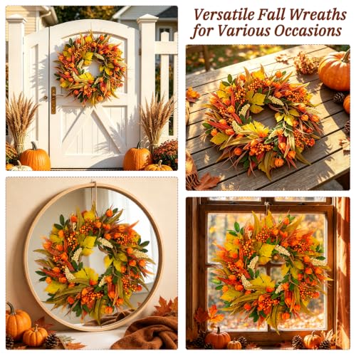 Grooy 24 Inch Artificial Fall Wreath for Front Door