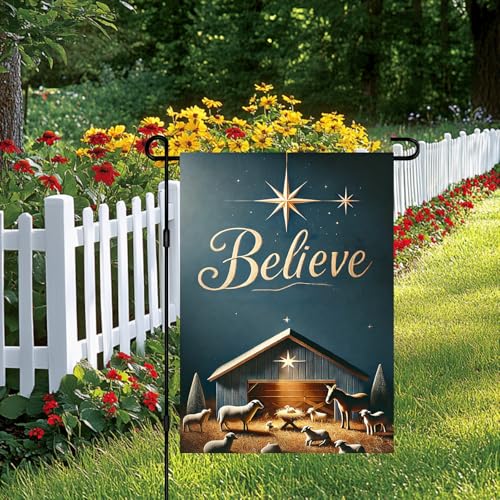 BlissYard Christmas Nativity Scene Garden Flag 12x18 Inch Polyester - color: Starry Night Stable