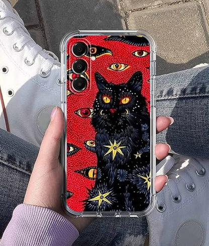 Black Cat Case for Samsung Galaxy A17,Hippie Psychedelic Art Collage,Trendy Soft TPU Bumper Case,SA17 - color: Black Cat, size: Samsung Galaxy A17