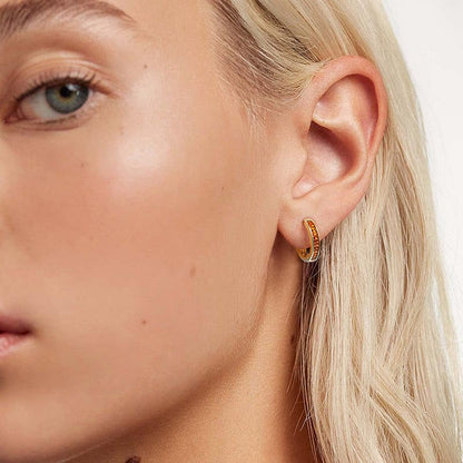 14K Gold Huggie Earrings for Women Silver Huggie Hoop Earrings Cubic Zirconia Huggie Earrings Stud Earrings Lightweight Dainty Hypoallergenic Earrings Jewelry Gifts - color: Gold Orange CZ Huggies