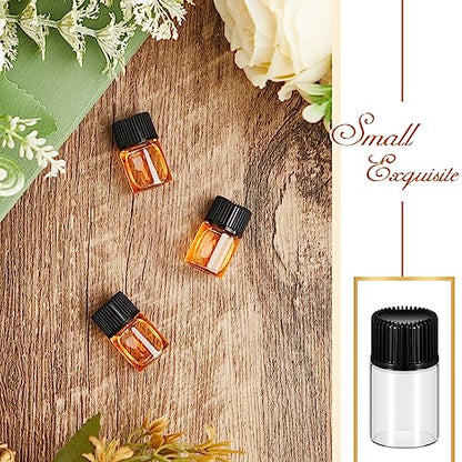 Lallisa 200 Pcs 2 ml Glass Vials with Black Screw Caps and Plastic Stoppers, 1/2 Dram Clear Small Leakproof Bottles Bulk, Mini Liquid Sample Vials for Essential Oils, Sample, DIY Craft - color: Clear with Black Cap, size: 2 ml