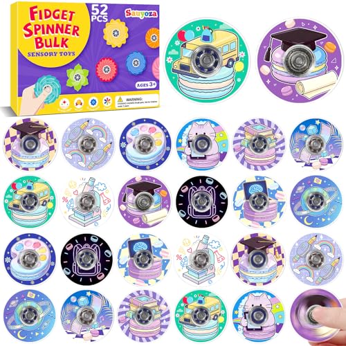 52 Pack Back to School Fidget Spinner Kids Bulk Fidgets Classroom Prizes - color: Tl-sa-3-cat