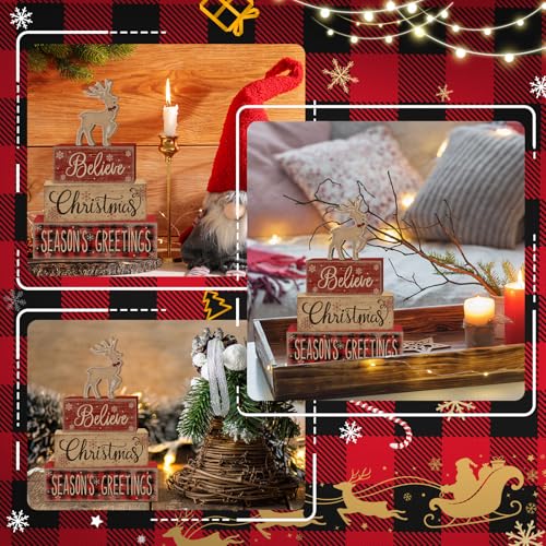 Britimes Tiered Tray Decor Set, 4 Pack, Wooden, Farmhouse Rustic Reindeer - style: Reindeer