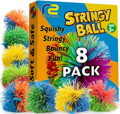 Stringy Balls & Sensory Toys for Kids 8 Pack - Stocking Stuffers For Kids Ages 4 5 6 7 8 9 Year Old Gift Ideas - Best Birthday Toddler Gifts for Boys & Girls - Monkey Pom Balls Fidget Toys Stress Ball - style: 8 Pack