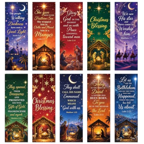 Wxiben 200 Pcs Christmas Nativity Bookmarks Jesus Christian Book Mark - color: Christmas Nativity